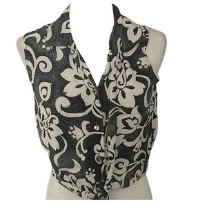 Sleeveless Black & White Floral Tie-Front Top